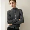 Cardigã 100% caxemira para mulheres, com gola semimangalha, múltiplos botões, design tricotado, cor sólida, efeito emagrecedor, caimento solto e mangas compridas, perfeito como peça de sobreposição