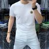 Camiseta de manga corta de seda helada de verano para hombre, con cabeza de tigre de diamantes de imitación, informal, transpirable, ajustada, de media manga, moderna.
