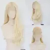 Peruca longa, cacheada, com franja e mechas, estilo europeu e americano, da moda, volumosa, para uso diário, com aparência natural, fibra de alta temperatura, loiro dourado, ondas grandes, do fabricante.