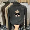 Camiseta de Veludo com Gola Alta Meia-Manga para Meninas Outono e Inverno Camisa de Camada Base para Crianças Menina Bebê Top Listrado Espessado