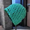 Sombrero de punto calado artístico versátil hecho a mano estilo coreano para mujer, adecuado para primavera y otoño, circunferencia de cabeza grande, hace que la cara se vea más pequeña, sombrero de lana vintage