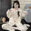 Nuevo conjunto de pijama de algodón nube con encaje de oso lindo y moderno para mujer, cárdigan de manga larga de otoño y primavera, ropa de estar de dibujos animados