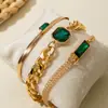 Joyería Transfronteriza Juego de Pulseras de Aleación Completamente Diamantadas Juego Combinado de Pulseras Multicapa con Imitación de Oro, Esmeralda y Diamante