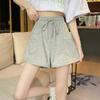 Shorts casuais de cor sólida transfronteiriça femininos verão cintura alta estilo coreano solto casual reto cintura A calças quentes