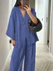 2025 Estación Independiente Europea y Americana Nueva Moda Transfronteriza Top Holgado de Mujer con Cuello en V y Pantalones de Pierna Ancha Traje Casual