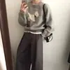 Suéter Pulôver Jacquard para Cachorro estilo Coreano com Gola Redonda para Mulheres, Novidade Outono e Inverno 2026, Top Curto Macio de Tricô com Caimento Solto