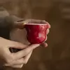Taza de Té de Calabaza Roja Estilo Dinastías Tang y Song, Juego de Té Kung Fu para Uso Doméstico, Taza de Degustación Festiva con Tendencia Nacional Chapada en Oro, Taza Maestra de Cerámica, Taza Individual