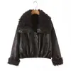 Familia Z Comercio Exterior Transfronterizo Spot Estilo Europeo y Americano ZA Más Vendido Ropa de Mujer Otoño Nuevo Chaqueta Estilo Motociclista con Cuello de Lana de Cordero