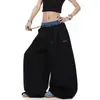 Fornecido diretamente pelo fabricante, calça de moletom com blocos de cor listrada patchwork bordado à mão com bainha curva para homens e mulheres, calça de perna larga para dança jazz