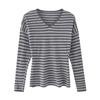 2498-25 Nuevo Estilo Otoño Estilo Retro Francés Cuello en V Camisa Murciélago Rayado Holgado Casual Top Básico Suéter