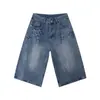 Nirben Vaquero Americano Rayo Tortuga Jeans Cropped Agrietados Pantalones Rectos Anchos Sueltos para Hombre Pantalones Cortos Unisex