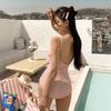 Venta al por mayor transfronteriza nuevo Corea del Sur Dongdaemun estilo ins simple niña rosa tirante traje de baño de una pieza para mujer