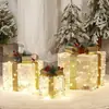 Decorações de Caixa de Presente de Natal, Pinhas de Tecido Luminosas sob a Árvore, Sacola de Presente, Conjunto de Três Peças, Decorações de Cena para Janela