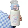 Taza Aislada de Chica Estrella Mariposa - Portátil, Taza Linda para Estudiante con Popote, Tapa Única de Rebote para Doble Bebida, Gran Capacidad, Taza de Alta Estética