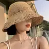 Sombrero de Sol de Paja Hueco Estilo Nuevo, Sombrero de Paja Tejido de Ala Ancha Colorido Transpirable Estilo Vacaciones, Sombrero de Pescador para Mujer