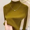 Tejido de hilo de núcleo, cuello semi-alto, ribete con volantes, top de punto básico para mujer, corte ajustado, elegante y favorecedor, manga larga