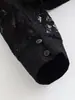 Comercio exterior, transfronterizo, moda europea y americana, cuello alto elegante, chaqueta de encaje hueca, cárdigan corto de un solo botón para mujer, mangas ligeramente abullonadas