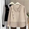 Otoño nuevo talla grande mujer 200 kg chica gordita moda casual costura a rayas cuello de muñeca camisa de dos piezas falsa 5190