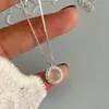 Colar de Prata de Lei S925 com Jade Natural Ágata Branca Estilo Vintage Coreano Luxo Leve Diamante Brilhante Moda Toque de Alto Padrão Corrente para Clavícula