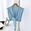 Colete Cardigan de Tricô de Verão para Montaria Sala com Ar Condicionado Outono Fino Estilo Japonês Moderno Elegante Proteção para os Ombros Celebridade da Internet