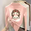 Camiseta base de doble cara con forro polar para niñas, manga larga para otoño e invierno con cuello medio alto, cálida y adecuada para usar en capas