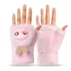 Guantes de Felpa Cálidos de Doble Capa con Forro Polar Engrosados para Ciclismo, Dedos Descubiertos con Solapa, de Dibujos Animados Lindos para Estudiantes, Niñas, Otoño e Invierno