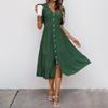 Bai Fen Zhi YiAmazon 2025 Verão Novo Vestido Midi Estilo Europeu e Americano com Pregas Drapeadas e Cor Sólida