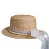 Sombrero de Encaje Plano Soluble en Agua Estilo Hada para Mujer, Sombrero de Paja de Rafia para el Sol de Verano para Vacaciones y Salidas