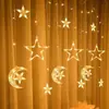Luzes de Cortina LED Transfronteiriças Luzes de Fio Céu Estrelado Luzes Decorativas de Estrela e Lua para Quarto de Natal Atacado