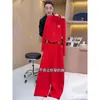 Traje Deportivo Casual Estilo Europeo Rojo para Mujer, Primavera y Otoño 2025 Nuevo Moda Tendencia Holgado Pantalones de Pierna Ancha Conjunto de Dos Piezas
