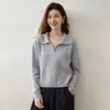 Otoño 2026 Nuevo Estilo Suéter de Cachemira para Mujer con Cuello Polo Simple Casual Holgado Suave Tejido Pulóver Suéter Base