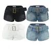 Estilo Europeo y Americano Nueva Chica Caliente Cinturón Shorts de Mezclilla Verano 2026 Americano Sexy Cintura Baja Línea A Adelgazante Pierna Ancha Pantalones