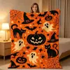 2026 Nueva Manta de Franela de Calabaza Fantasma Tema Personalizado de Halloween Manta para Sofá Manta Retro 3D