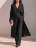 Conjunto de tres piezas de traje largo liso transfronterizo para mujer, con un elegante chaleco, un abrigo largo tipo trench y pantalones rectos de cintura alta, perfecto para el atuendo de trabajo