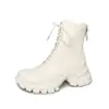 Botas Casuais Femininas de Cano Curto com Cadarço e Solado Grosso, Elásticas no Tornozelo, Botas Individuais de Inverno, Novas, Bico Redondo, Zíper nas Costas, Salto Total, Botas Elásticas, Botas Casuais Femininas