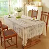 Mantel de ganchillo calado estilo francés con flecos, mantel de comedor vintage de algodón y lino, mantel rectangular estilo pastoral para uso doméstico