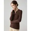 Suéter de cachemira pura para mujer, nuevo estilo otoño e invierno, con cuello, corte ajustado, tejido, camiseta básica de manga larga