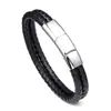 Comércio exterior alta qualidade ajustável fivela de três seções corda de couro trançada de fio de aço inoxidável pulseira masculina