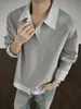 Sudadera de Cuello Polo con Parches a Cuadros Falsa de Dos Piezas para Hombre, Estilo Americano Limpio para Otoño e Invierno, Se Puede Usar como Ropa Exterior