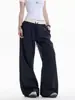 Calça Casual Relaxada Xadrez Estilo Americano para Mulheres, Nova Outono Vintage Solta Preguiçosa Emagrecedora Wide-Leg Esportiva Tendência