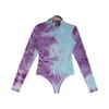 Moda de comércio exterior Tie-Dye Gola alta Gola alta Manga comprida Camisa de peito Outono Slim Slim Fit Macacão feminino
