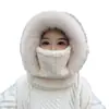 Gorro de Inverno para Mulheres com Cachecol Integrado, Proteção para Orelhas, à Prova de Vento, Quente, Pelúcia, Adequado para Ciclismo e Bicicletas Elétricas, Gorro de Puxar Espesso