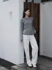 Liquidación a Precio Especial | Cadena de Suministro de Comercio Electrónico Básico Clásico Megan Camiseta de Manga Larga con Cuello Redondo de Lyocell Tencel Lana