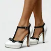 Nuevas Sandalias de Tacón Alto con Tira en T de Charol Estilo Europeo Otoño/Invierno 2026 para Mujer Tacón Grueso Suela Gruesa Talla Grande Ultra Altas