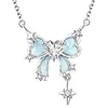Colar de coração com laço em estoque para mulheres, esmalte luminoso incrustado, estrela de diamante, franja, corrente para clavícula de luxo leve, atacado