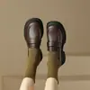 Zapatos de vestir estilo británico retro, totalmente de piel, tacón grueso, mocasines, punta redonda, suela gruesa, zapatos de piel, casual, tacón medio, de una sola capa, talla de mujer 40