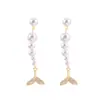 Pendientes de Borla Larga con Perlas Brillantes Estilo Cola de Pez de Lujo Ligero Francés de Gama Alta Elegantes y Versátiles para el Trabajo