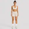 Conjunto de Fitness: Sutiã de Yoga Transfronteiriço Sem Costura com Lindo Design nas Costas, Sutiã Esportivo de Gola Halter, Shorts de Yoga de Cintura Alta Levanta Bumbum de Secagem Rápida