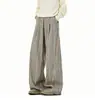 Calça Casual Listrada Estilo Old Money para Homens e Mulheres, Calça Wide-Leg Retrô Americana de Outono para o Dia a Dia, Calça Versátil Solta com Caimento Longa