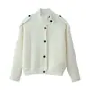 Cardigan Jacket de Punto de Cinco Colores de Cuello Alto Estilo Europeo y Americano Nuevo Otoño 2026 para Mujer en Blanco